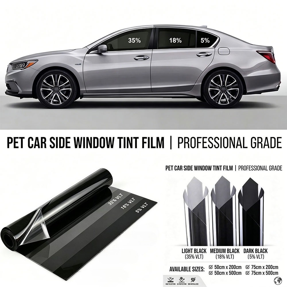 Tinted Window Film - ฟิล์มติดกระจกรถยนต์กันแสงแบบ VLT 2 ม./5 ม. 5/18/35