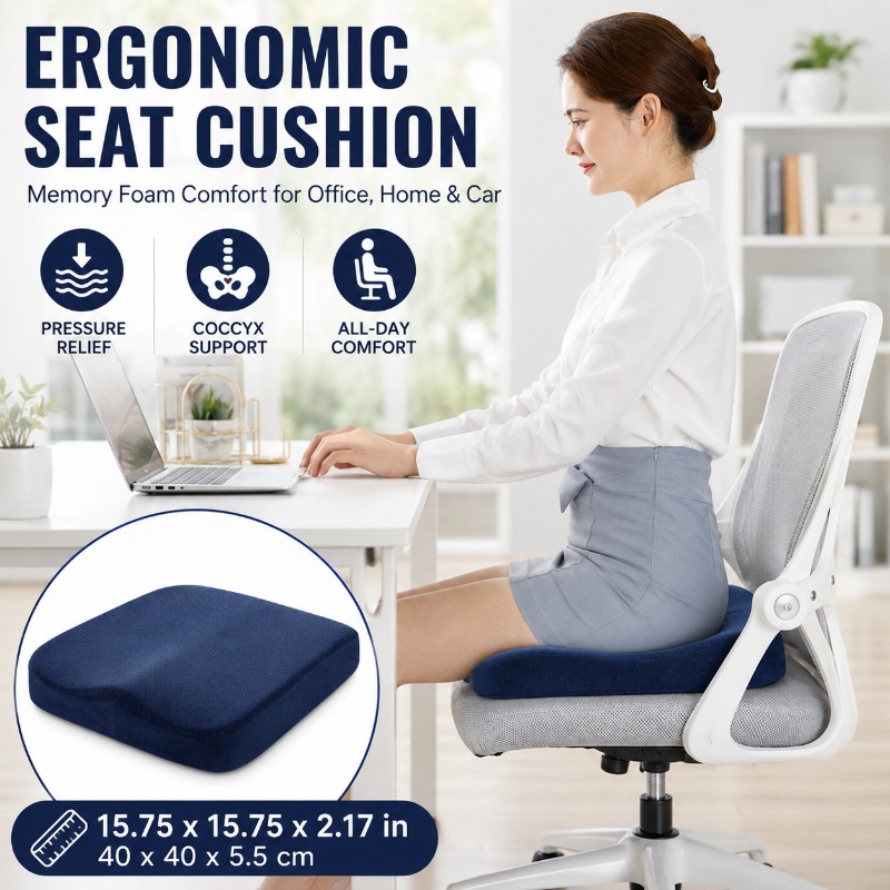 Car Seat Cushion Memory Foam - เบาะรองนั่งเมมโมรี่โฟมหนา 40x40x5.5 ซม. แผ่นรองนั่งลดแรงกดสำหรับสำนักงาน รถยนต์ บ้าน