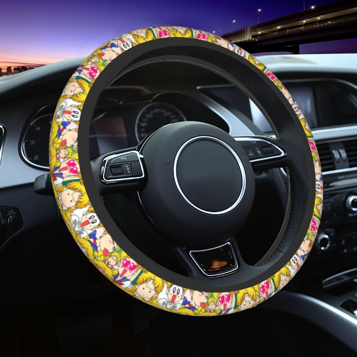 Car Accessories Girl - อุซากิฝาครอบพวงมาลัยสำหรับสาวๆ ซอฟท์ เอส-เซลเลอร์ส เอ็ม-มูนส์ตัวป้องกันพวงมาลัยแบบยูนิเวอร์แซลฟิต 37-38 ซม.อุปกรณ์เสริมในรถยนต์