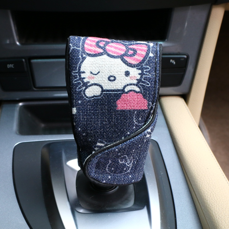 Car Accessories Girl - ซานริโอ เฮลโล คิตตี้ ที่หุ้มหัวเกียร์และเบรกมือลายการ์ตูนน่ารัก ผ้าลินิน ตกแต่งภายในรถยนต์
