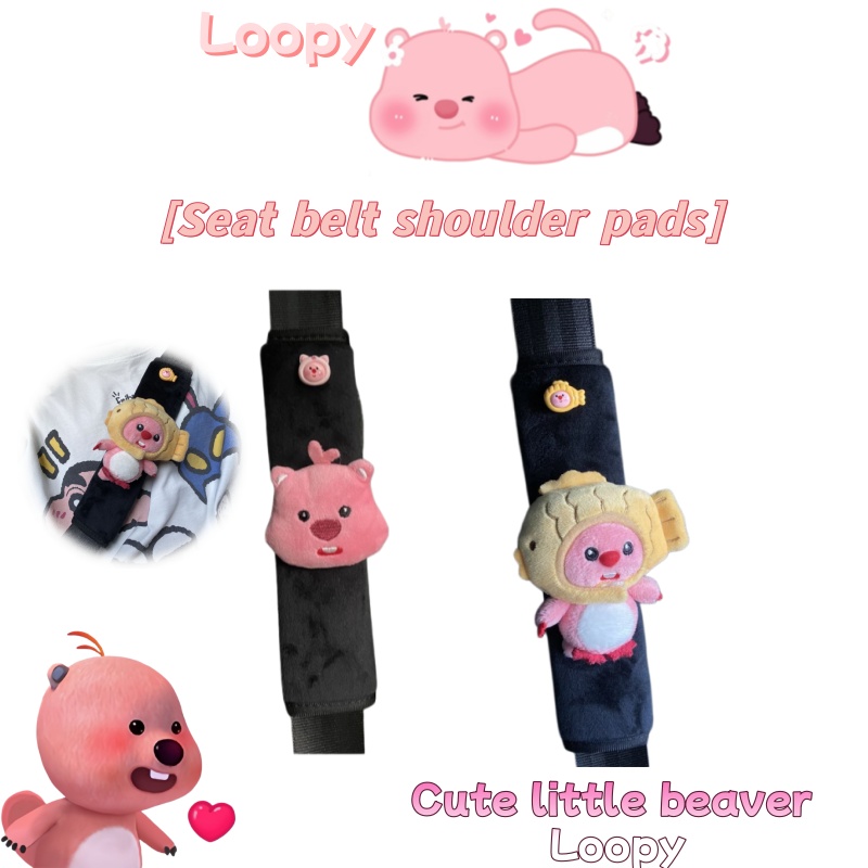Car Accessories Girl - ตุ๊กตาบีเวอร์สีดำสำหรับตกแต่งเข็มขัดนิรภัยในรถยนต์ ตุ๊กตาบีเวอร์น้อยน่ารัก ของตกแต่งสำหรับเด็กผู้หญิง อุปกรณ์ตกแต่งรถยนต์